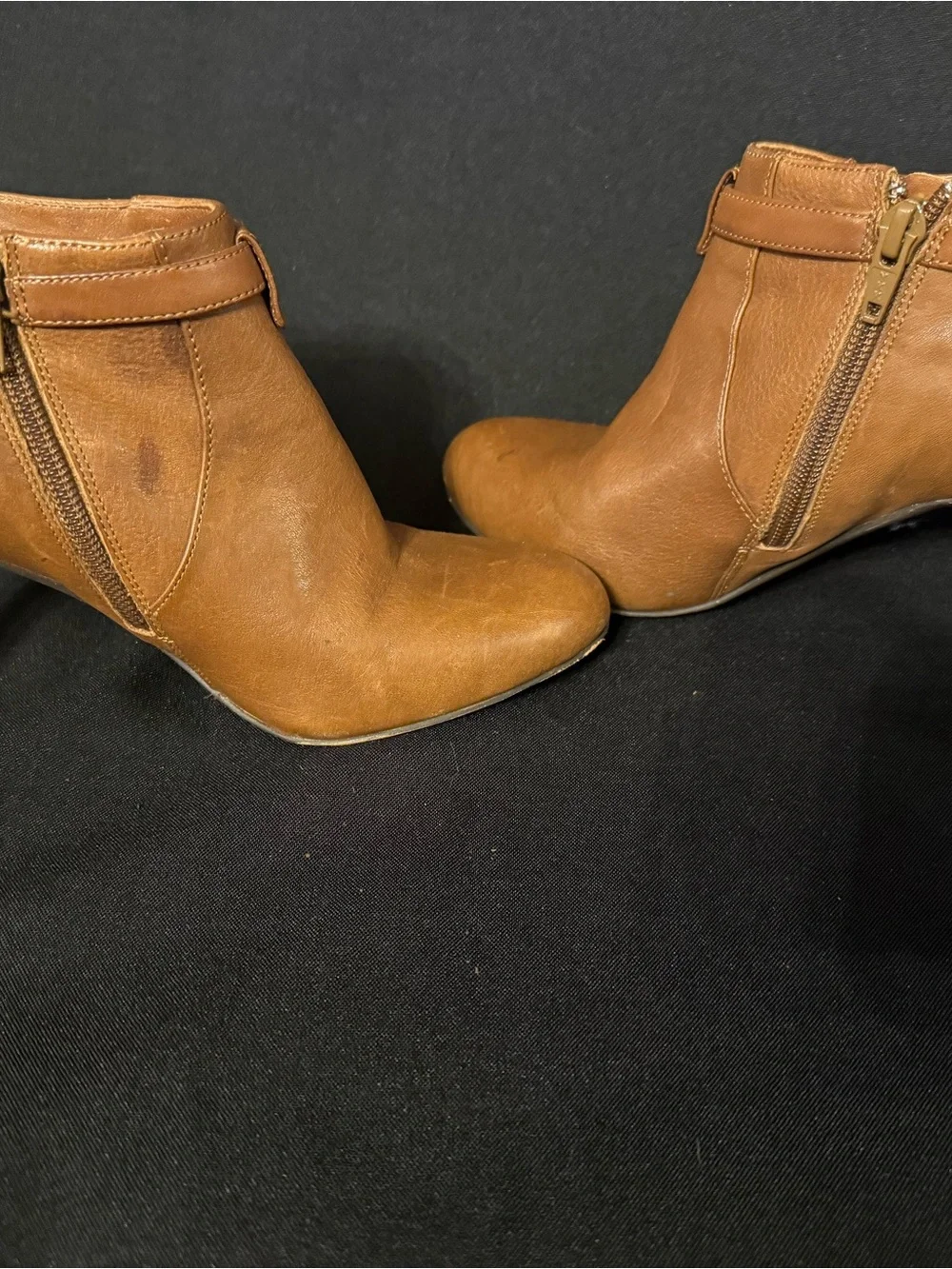 Coach Women's Tan Leather Ankle Boots with Gold Accent